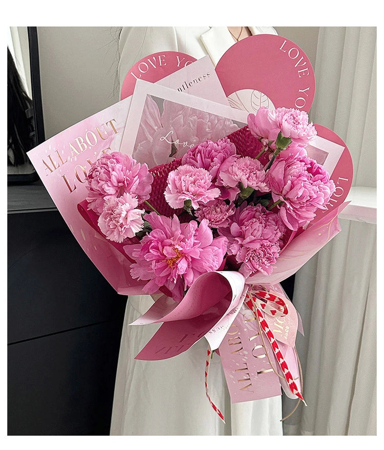 Valentine'S Day Gilded Flower Wrapping Paper, Gradient Korean Art Floral Wrapping Paper, Gift Paper, Flower Packaging Materials