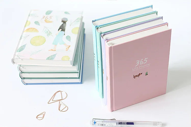 365 Planner Agenda Notebook Colorful Inner Page Illustration Yearly Daily Plan Journal Diary Book Record Life Stationery Gifts