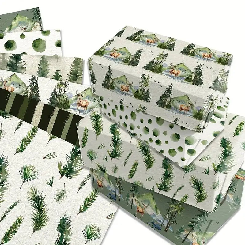 6-Pack Christmas Wrapping Paper – Vintage Green Tree Design Gift Wrap Sheets for Holiday Presents