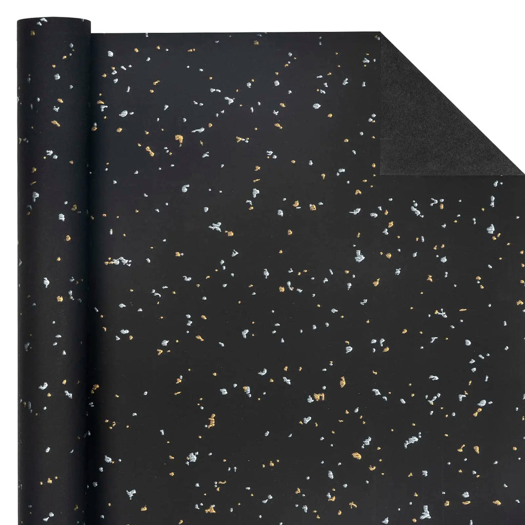 Gift Wrapping Paper Roll, 1 Roll 17inch x 120inch, Black Gold Foil Design for Holiday, Birthday, Wedding, Party