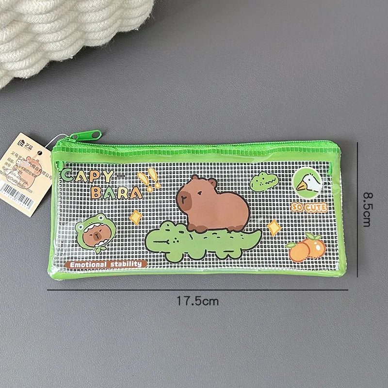 Cute Cartoon Capybara Pencil Case Transparent Student Stationery Storage Bag Pouch Desktop Organizer School Office Supplies