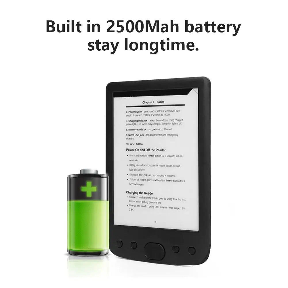 Original E-Book Reader, 6-In Glare-Free Clear Display E-Ink Screen, With 8GB Built-in Storage & Supports TF Card, Mini E-Reader