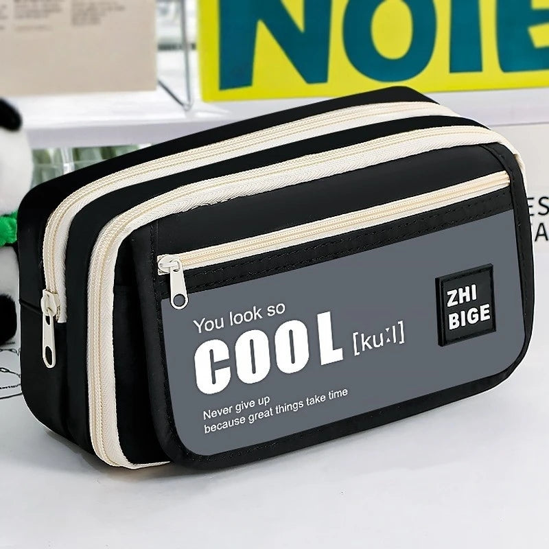 Pencil Case - Flip Cover Large Capacity Aesthetic Pencil Pouch with Zipper Mesh Stationery Organizer Pen Pouch A7816