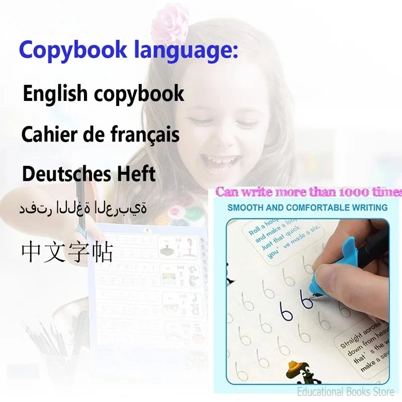 4pcs Portuguese Magic Practice Copybook Pen Preschools Kids Calligraphy Notebook Children Reusable  Writing Book Age 3-8