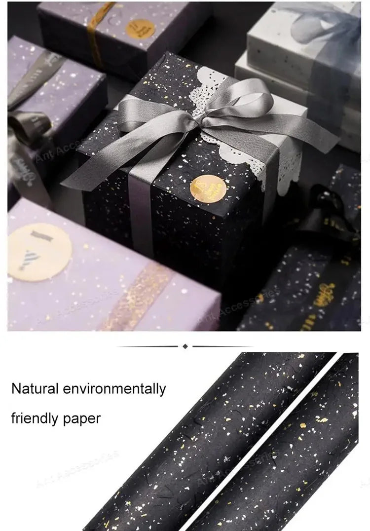 Floral Gift Wrap Paper Set - 6 Color Options, Sparkling Gold & Silver Speckles, Waterproof, Ideal for DIY Craft Packaging,