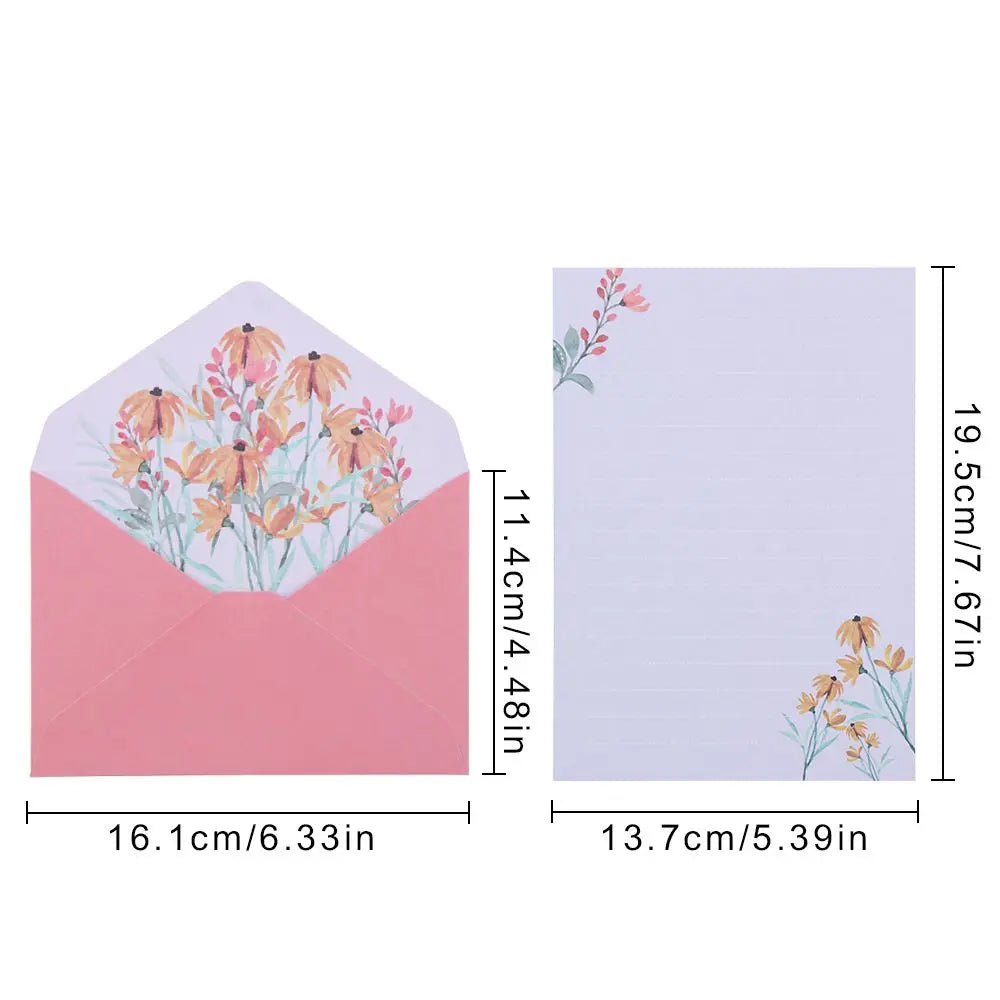 6PCS/Set Stationery Office School Greeting Invitation Card Printed Flower Love Note Floral Pattern Paper Letter Envelopes Set