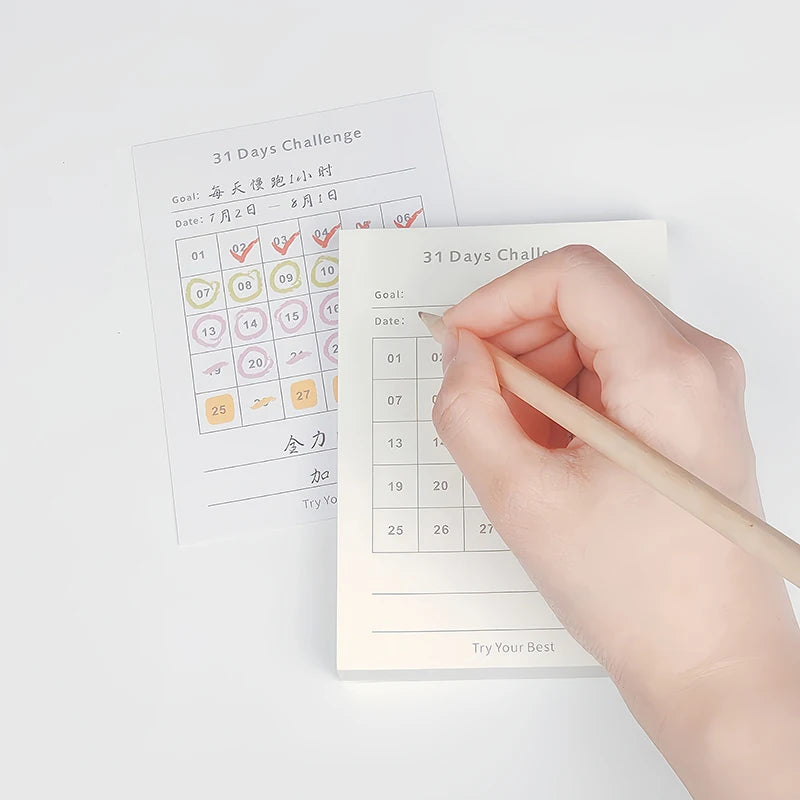 30 Days Planner Daily Challenge Notepad Self-Discipline Checklist Self-adhesive Memo Pads Mini Pocket Checklist Writing Pads