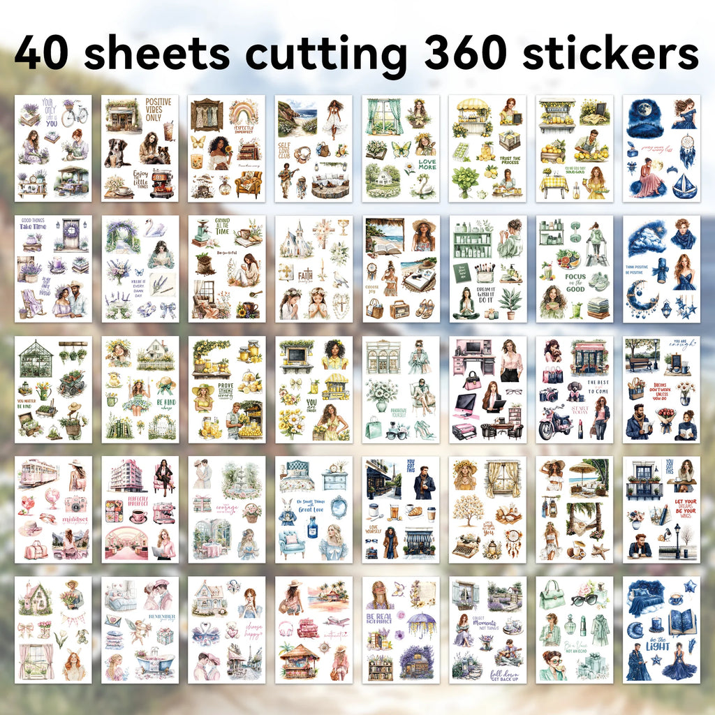 40 Sheets Kawaii Cute Stationery Stickers Manor Theme Scenic Sticker Book DIY Photo Frame Journal Handbook Picture Book Supplies