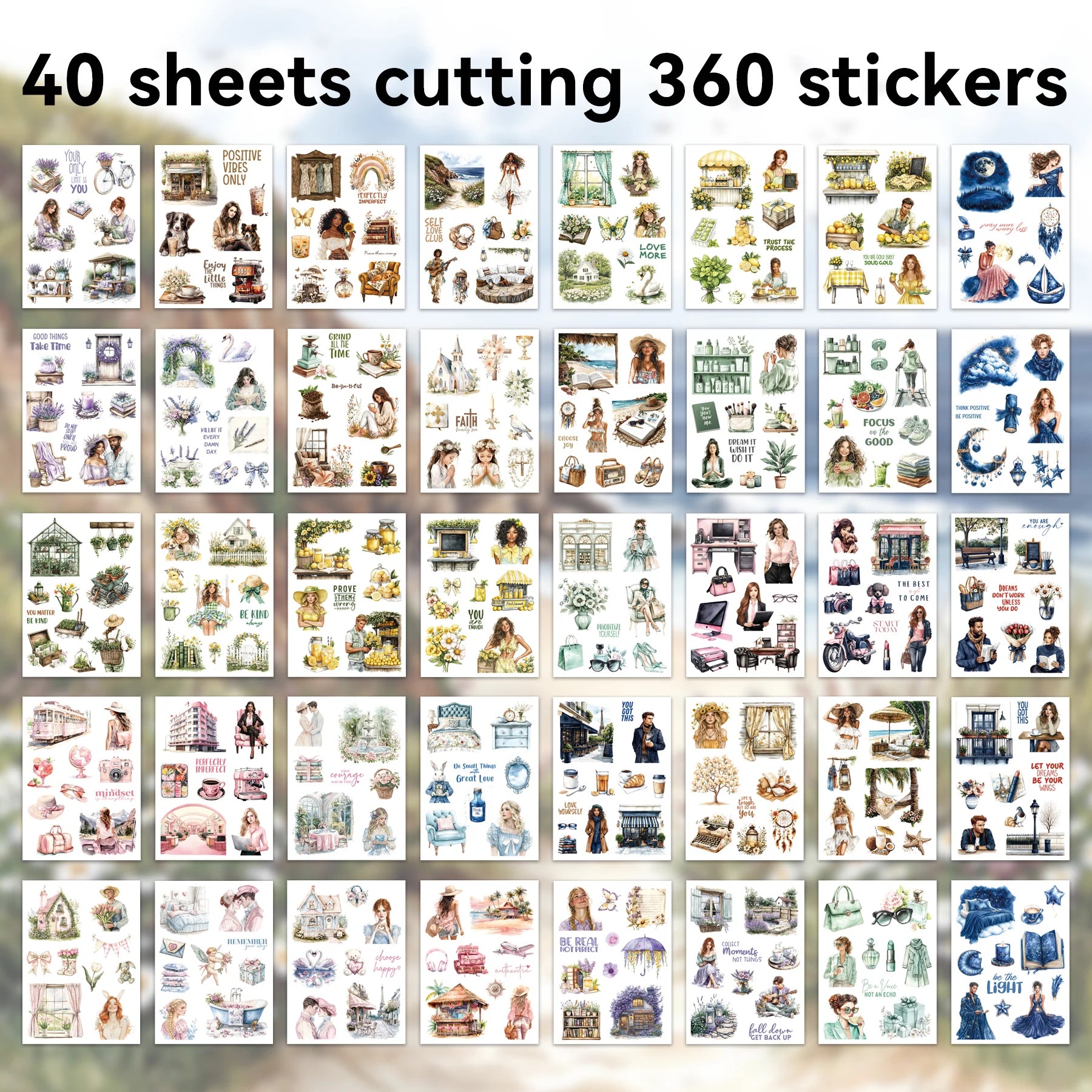 40 Sheets Kawaii Cute Stationery Stickers Manor Theme Scenic Sticker Book DIY Photo Frame Journal Handbook Picture Book Supplies