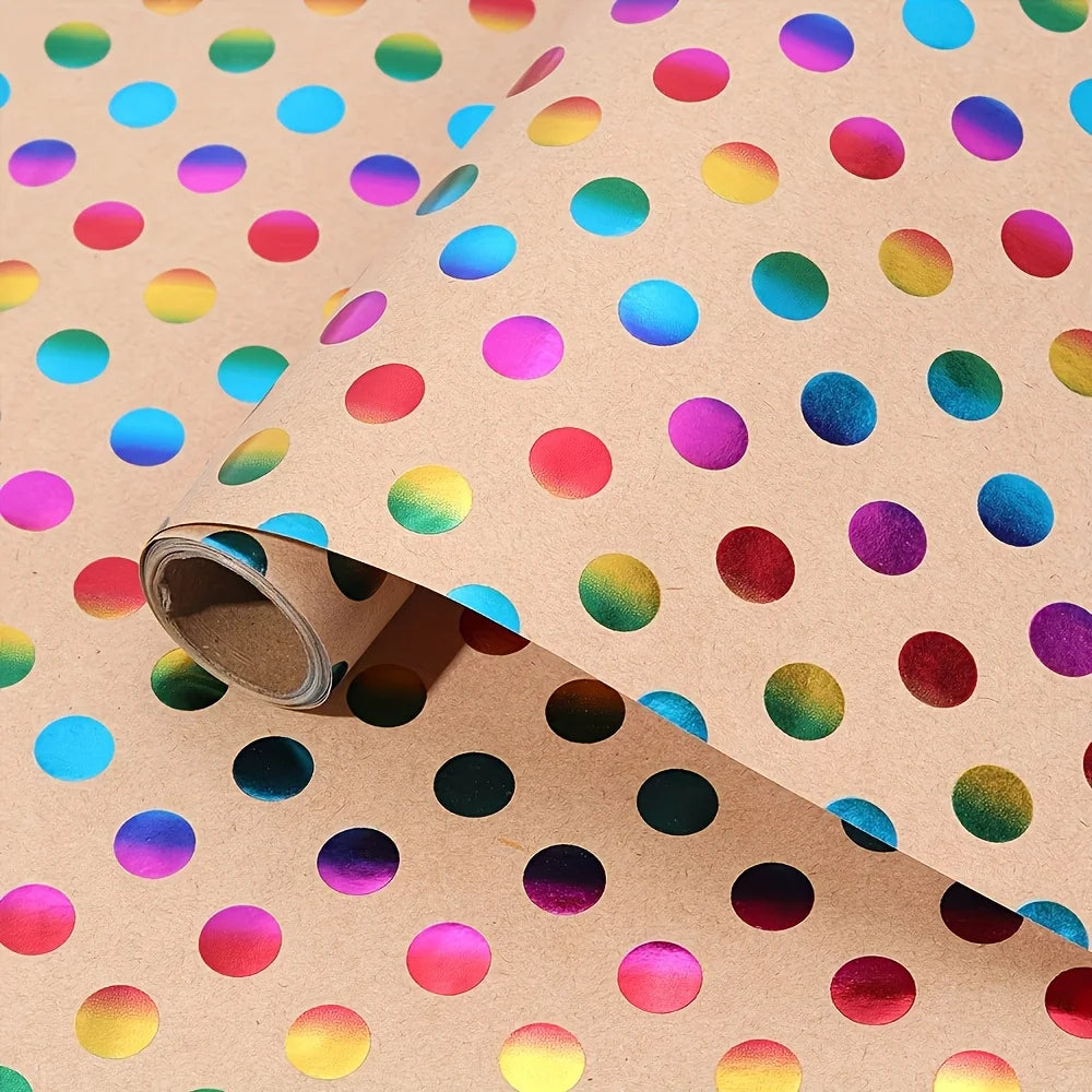 1Roll Extra Long Gift Wrap Paper-Very Large Roll(42.93x299.72 cm),Vibrant Multicolor Polka Dots in Pink,Blue,Golden,Green,Purple