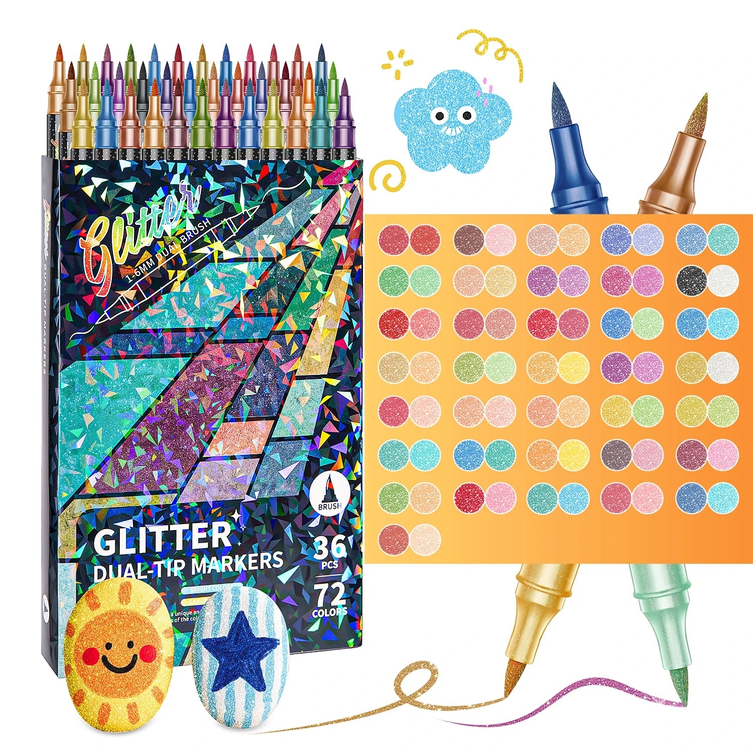 24-96 Colors Glitter Felt Tip Metallic Markers Dual Tip Dual Color Shimmer Marker for Doodle Writing Art DIY Crafts Scrapbooking