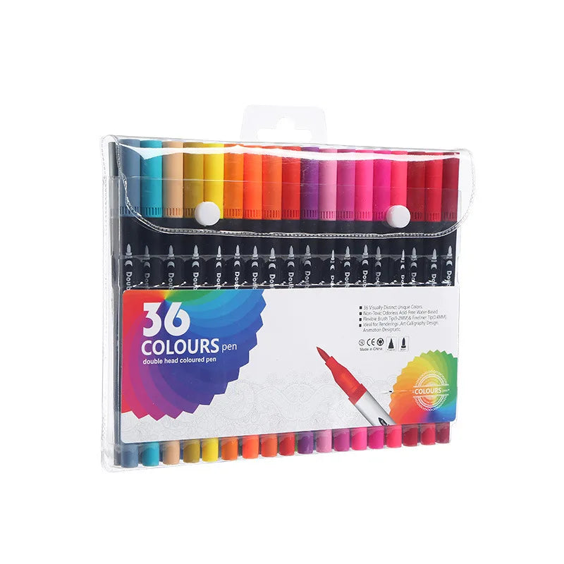 12-60 Colors Felt Tip Drawing Watercolor Art Markers Pen Dual Brush Fineliner Colouring Pen Set for Calligraphy Painting