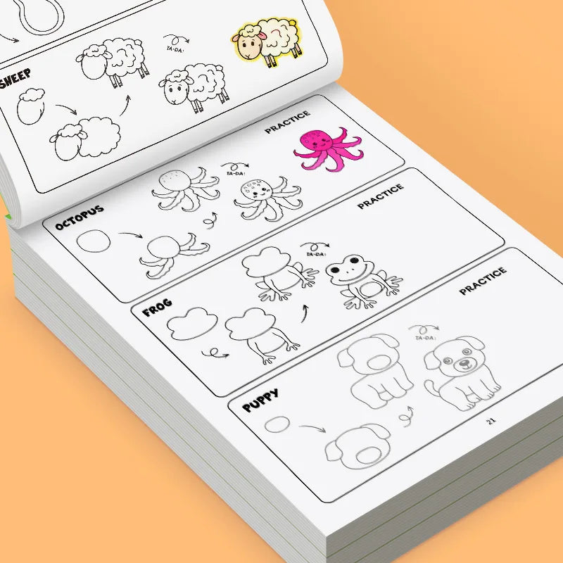 96 Animal Patterns, 32 Pages, Learn To Draw Animals, How To Draw: Teaching Drawing Book, Simple 4 Steps To Complete Drawing