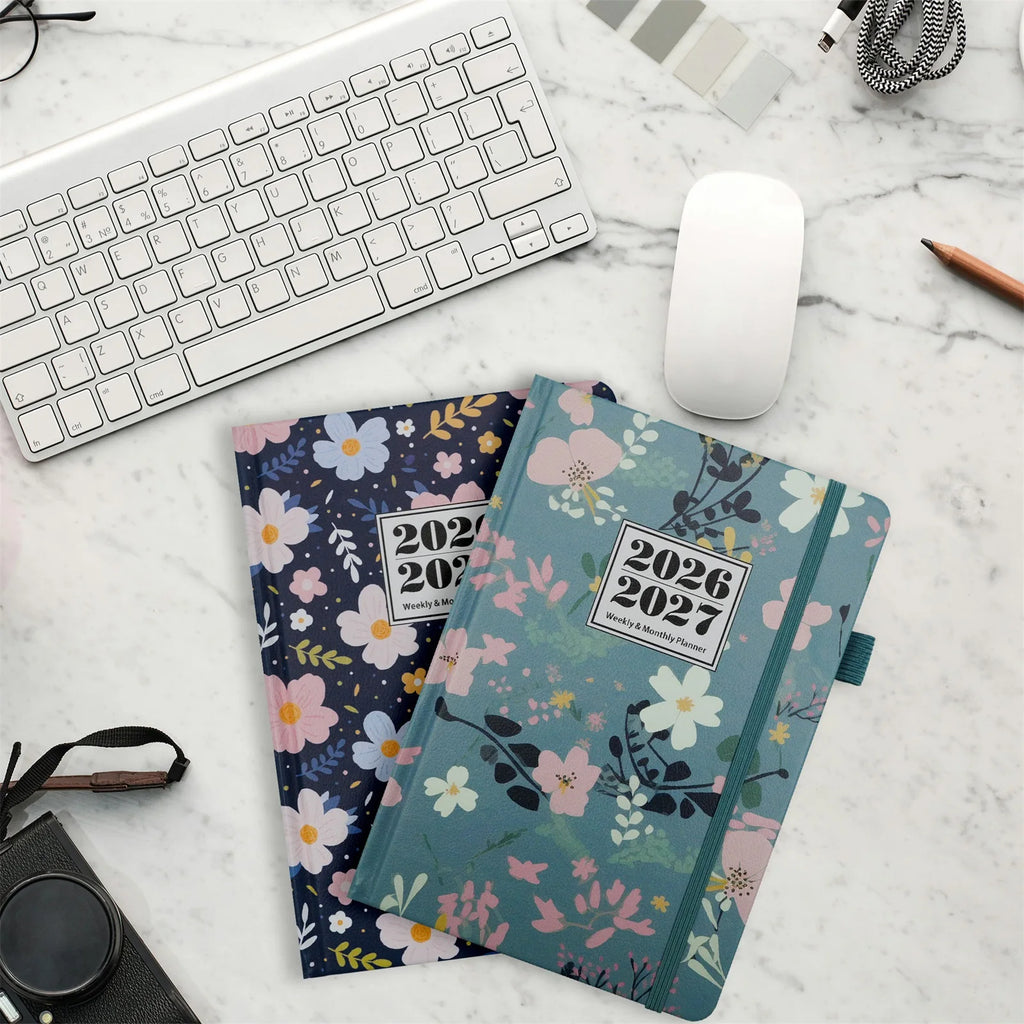 2026 2027 Floral Print Planner Weekly Monthly A5 Size 144 Pages Notebook Academic Daily Yearly Schedule Calendar Flower Design