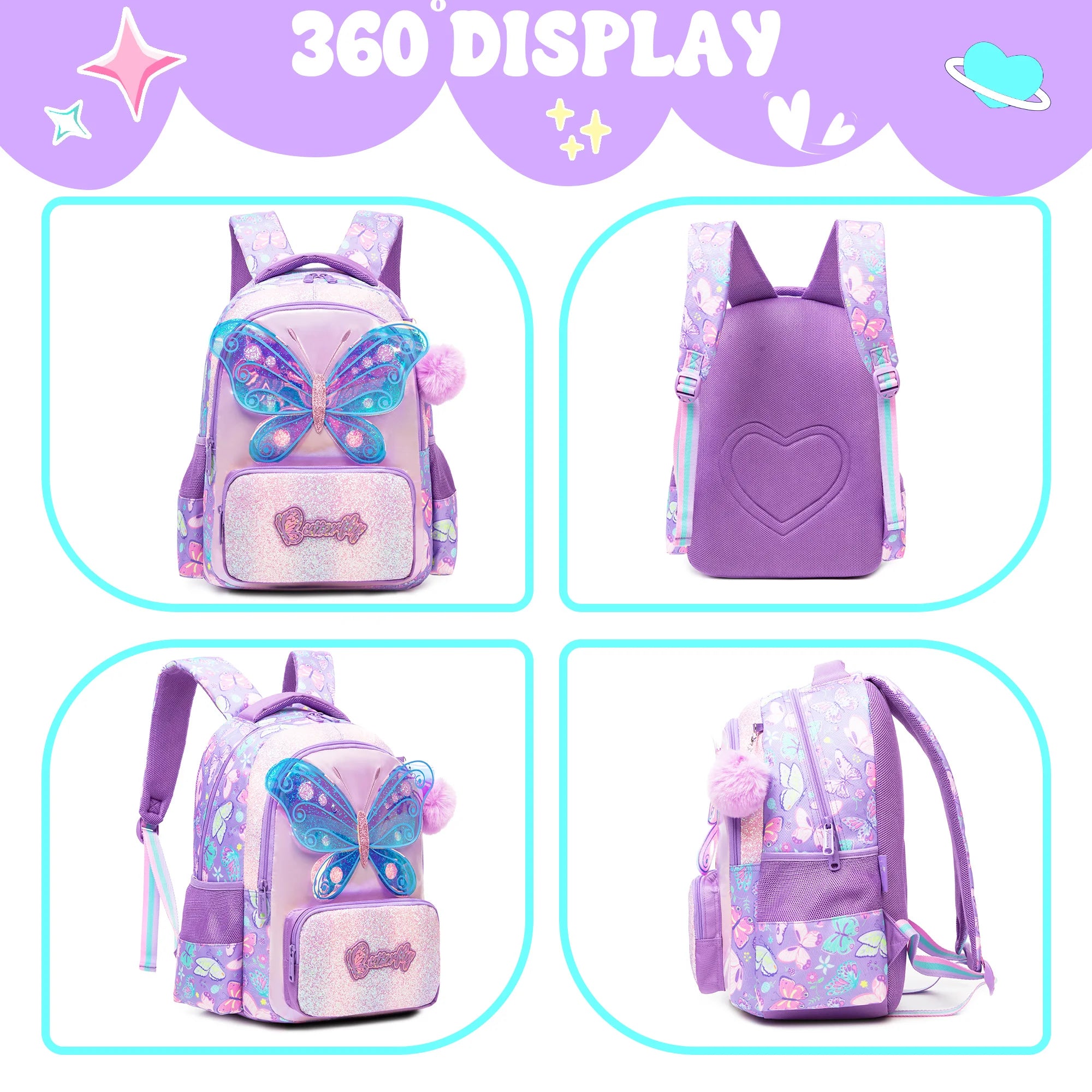 kids backpacks with Lunch Bag for girls 3pcs girls bookbag and Lunch Box Set for Elementary Middle School
