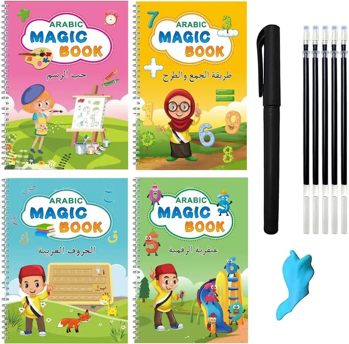 4pcs Portuguese Magic Practice Copybook Pen Preschools Kids Calligraphy Notebook Children Reusable  Writing Book Age 3-8
