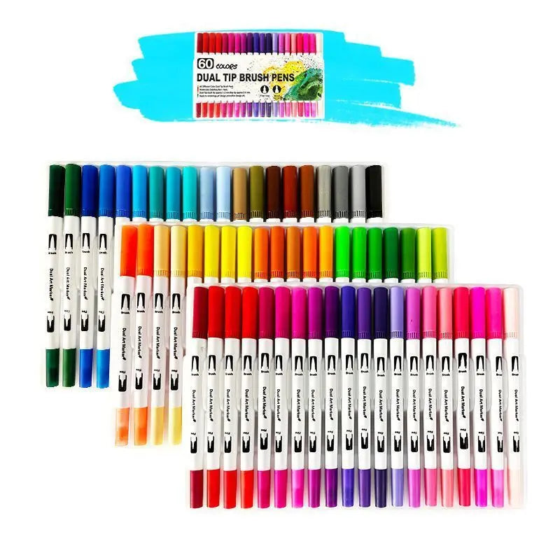 12-120 Colors Felt Tip Drawing Watercolor Art Markers Pen Dual Brush Fineliner Colouring Pen Set for Calligraphy Painting