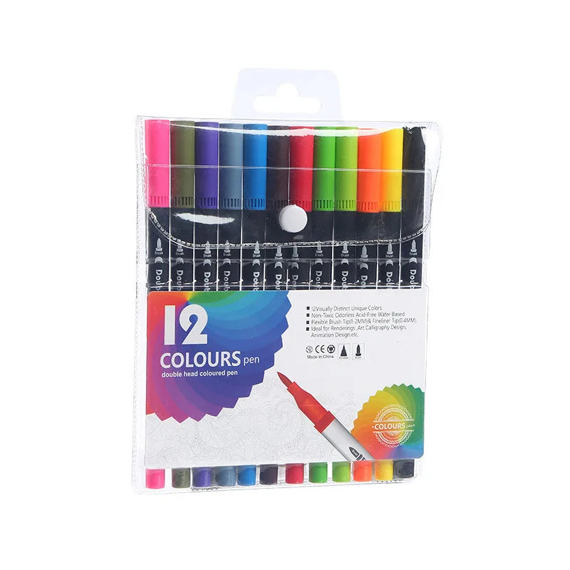 12-60 Colors Felt Tip Drawing Watercolor Art Markers Pen Dual Brush Fineliner Colouring Pen Set for Calligraphy Painting