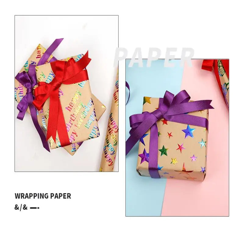 43x300cm Happy Birthday Valentine's Day Gift Wrapping Paper Retro Yellow Kraft Paper Colorful Bronzing Wrapping Paper