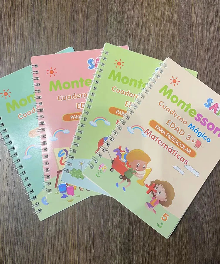 4pcs Portuguese Magic Practice Copybook Pen Preschools Kids Calligraphy Notebook Children Reusable  Writing Book Age 3-8