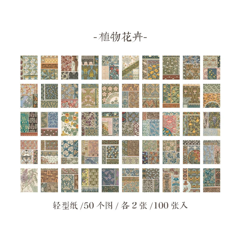 Yoofun 100sheets Large Size Vintage Scrapbooking Decor Material Papers Background Paper for Journal Diary Craft Retro Stationery
