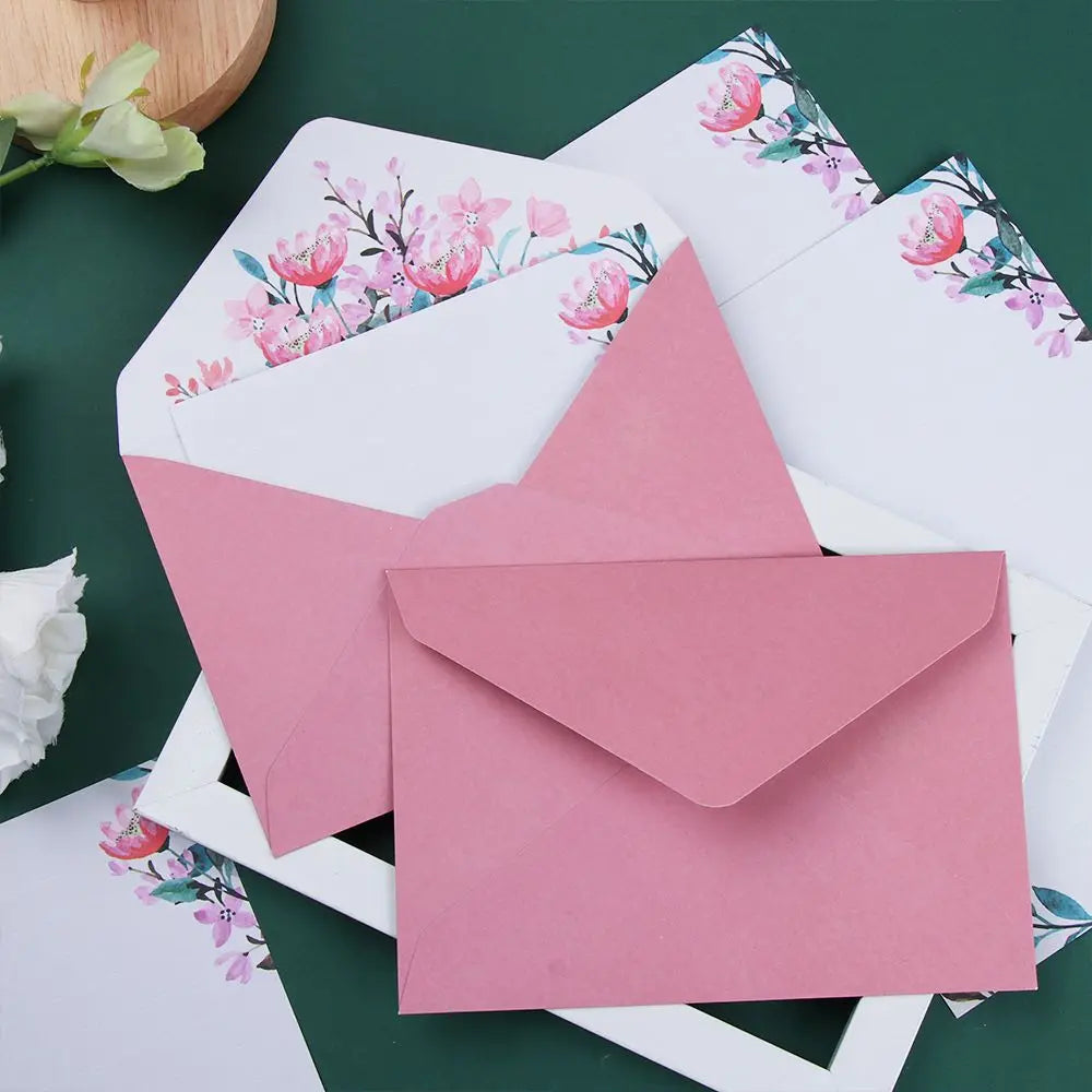 6PCS/Set Stationery Office School Greeting Invitation Card Printed Flower Love Note Floral Pattern Paper Letter Envelopes Set