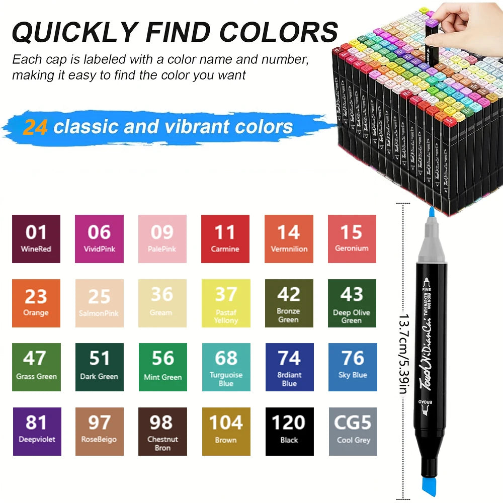 24-168 Colors Alcohol Felt Markers Pens Dual Tip Permanent Artist Art School Supplies Manga Sketching Markers Student Gift