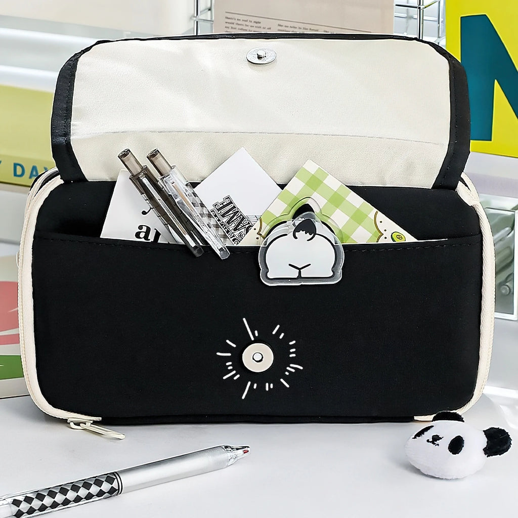 Pencil Case - Flip Cover Large Capacity Aesthetic Pencil Pouch with Zipper Mesh Stationery Organizer Pen Pouch A7816