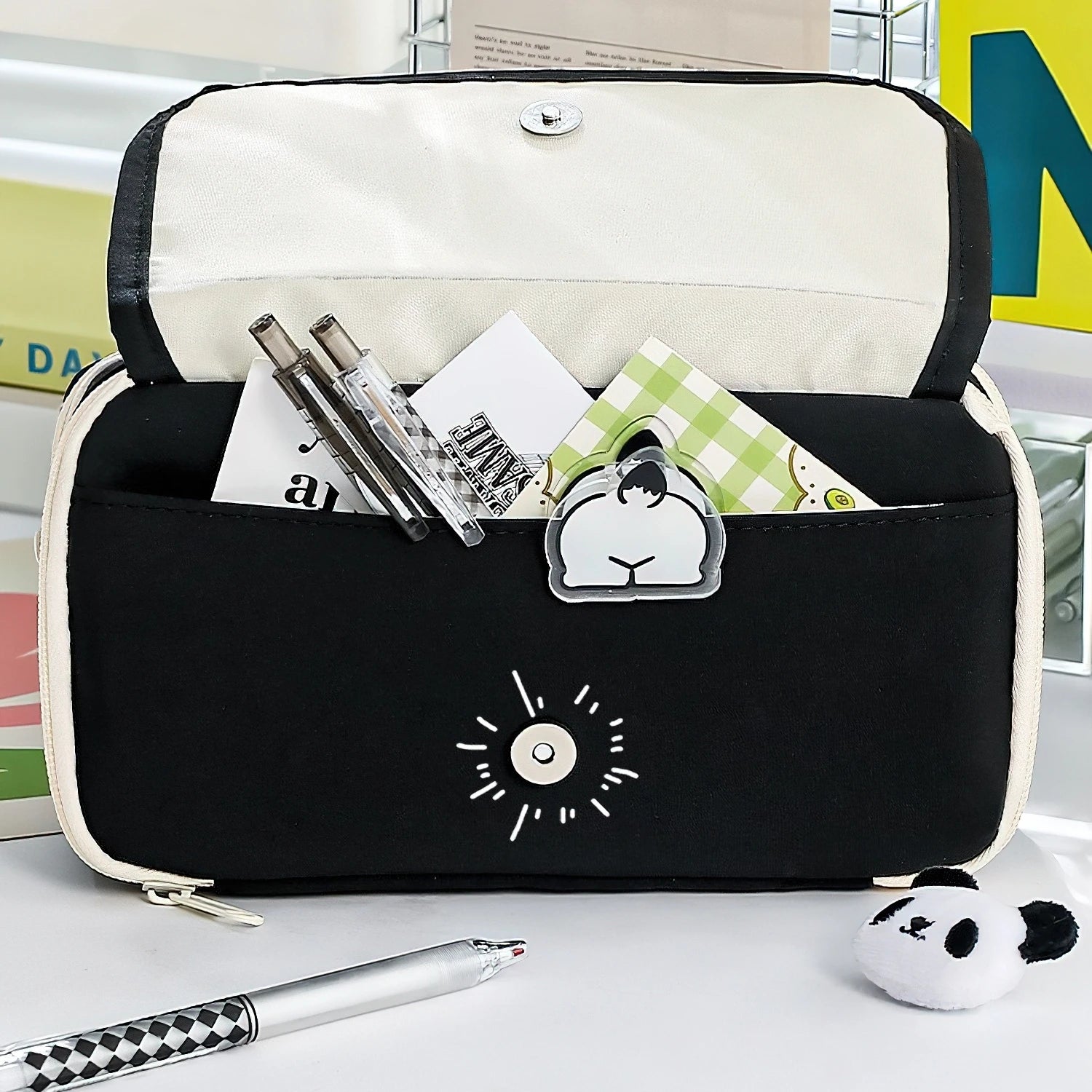 Pencil Case - Flip Cover Large Capacity Aesthetic Pencil Pouch with Zipper Mesh Stationery Organizer Pen Pouch A7816