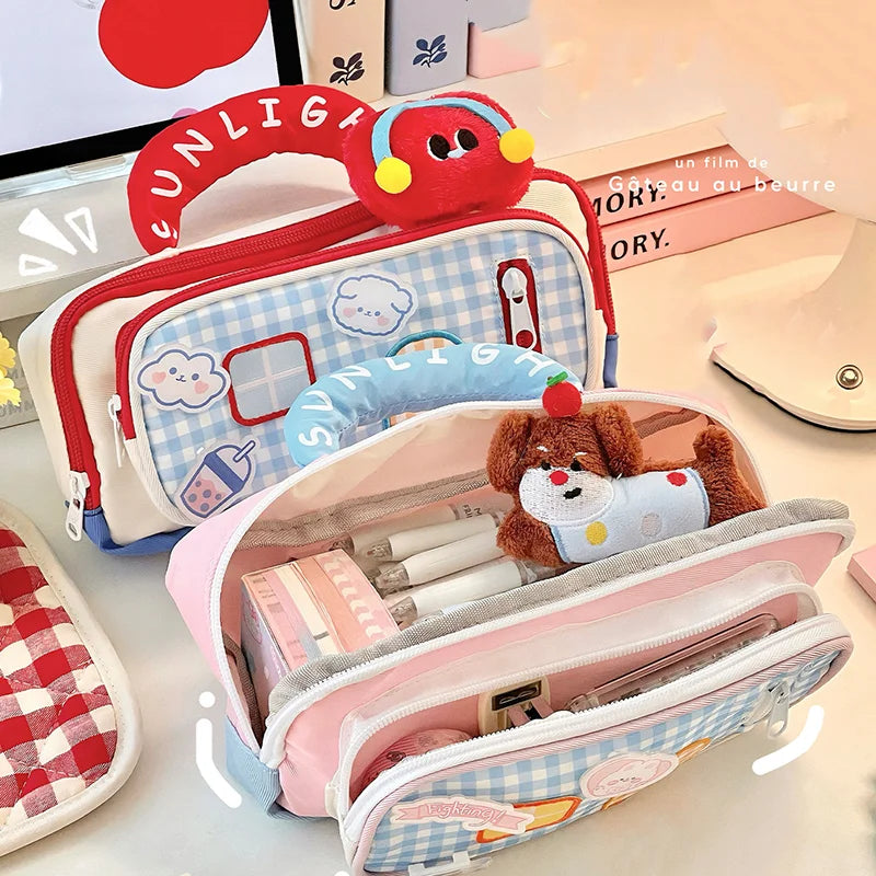 1pcs Pencil Case: Cute Color-Blocked Handle Pencil Case, Little House Design, Pencil Case, Also Suitable for Cosmetics Storage