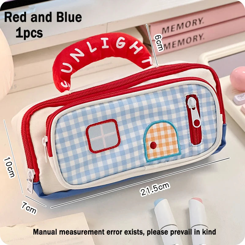 1pcs Pencil Case: Cute Color-Blocked Handle Pencil Case, Little House Design, Pencil Case, Also Suitable for Cosmetics Storage