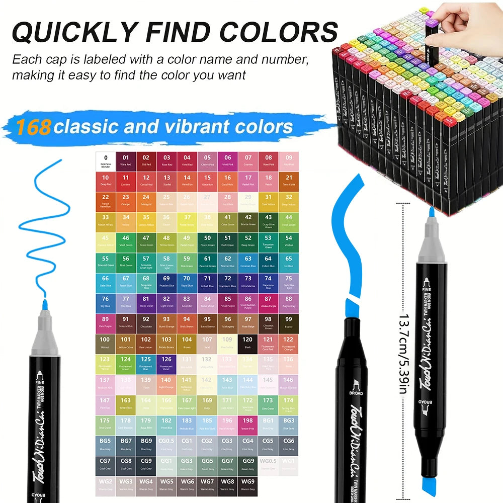 24-168 Colors Alcohol Felt Markers Pens Dual Tip Permanent Artist Art School Supplies Manga Sketching Markers Student Gift