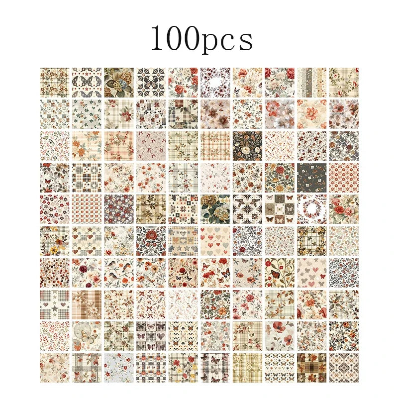 100pcs Vintage Paper Multi Style Deco Retro Stationery Supplies Writing Paper Junk Journal Label Scrapbooking Material Supplies