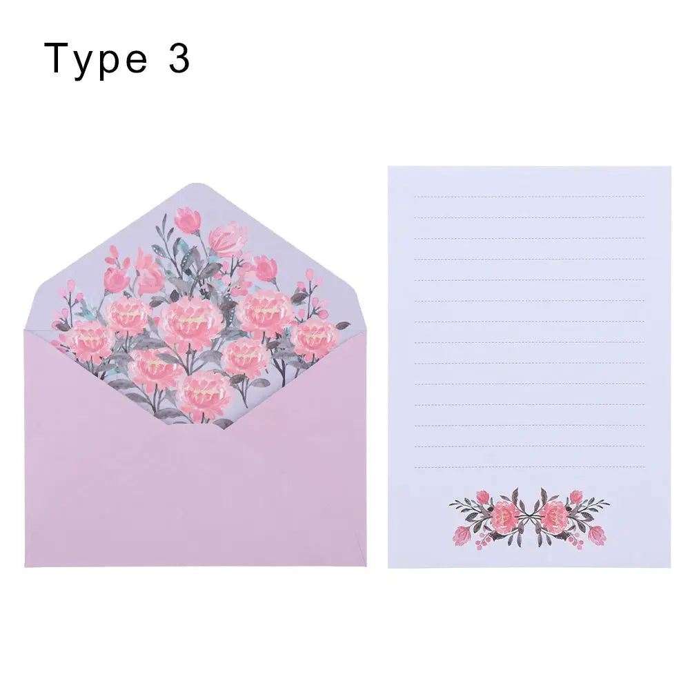 6PCS/Set Stationery Office School Greeting Invitation Card Printed Flower Love Note Floral Pattern Paper Letter Envelopes Set