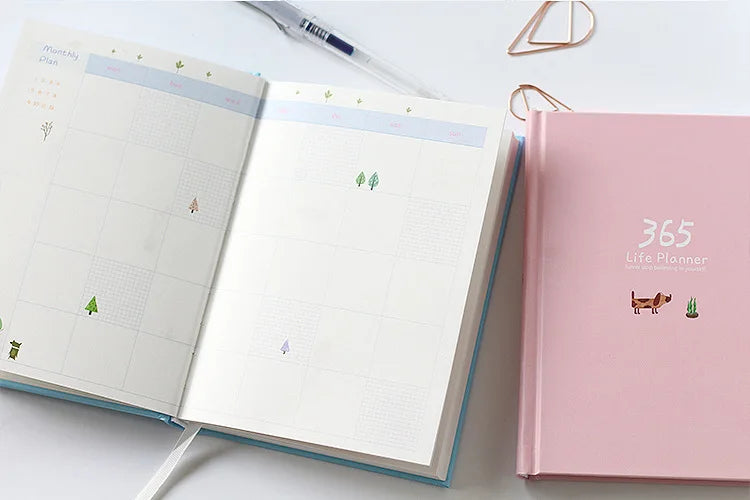 365 Planner Agenda Notebook Colorful Inner Page Illustration Yearly Daily Plan Journal Diary Book Record Life Stationery Gifts