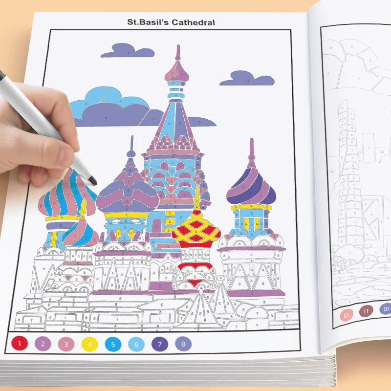 48 Pages with Colorful Pages and Number Instructions, Children's Fun Coloring Book,  Interactive Activity Coloring Book