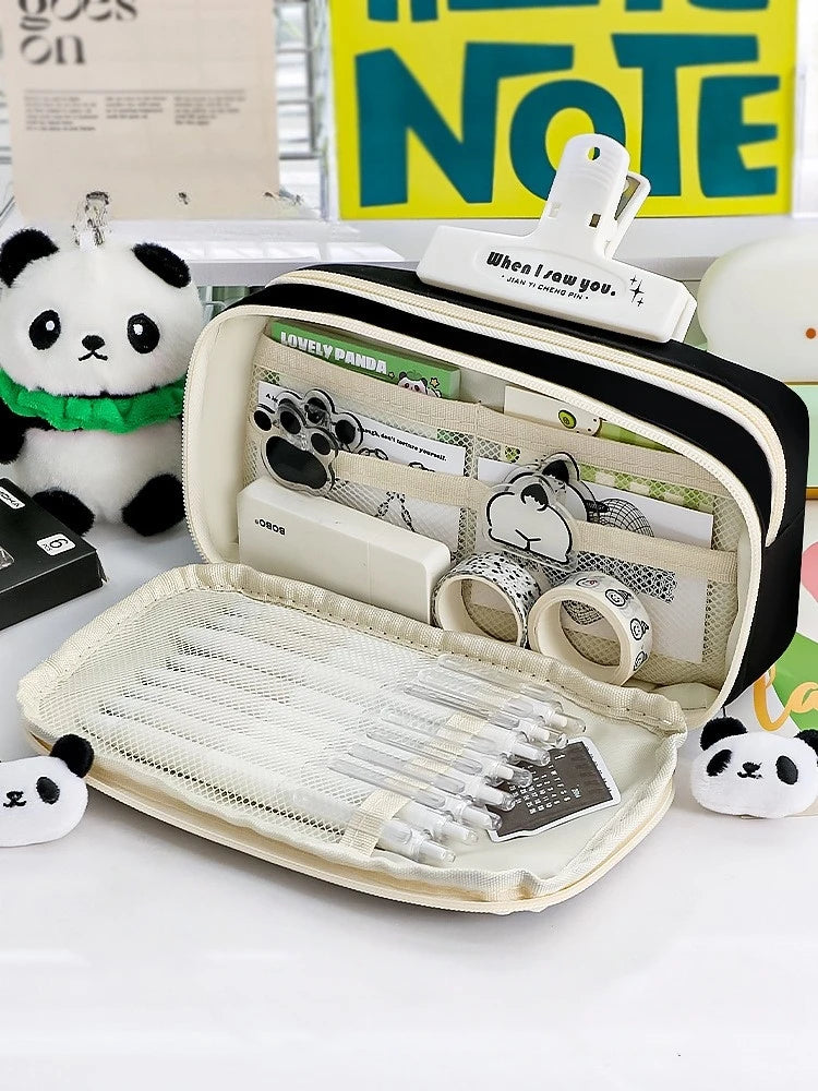 Pencil Case - Flip Cover Large Capacity Aesthetic Pencil Pouch with Zipper Mesh Stationery Organizer Pen Pouch A7816