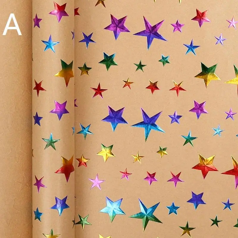 43x300cm Happy Birthday Valentine's Day Gift Wrapping Paper Retro Yellow Kraft Paper Colorful Bronzing Wrapping Paper