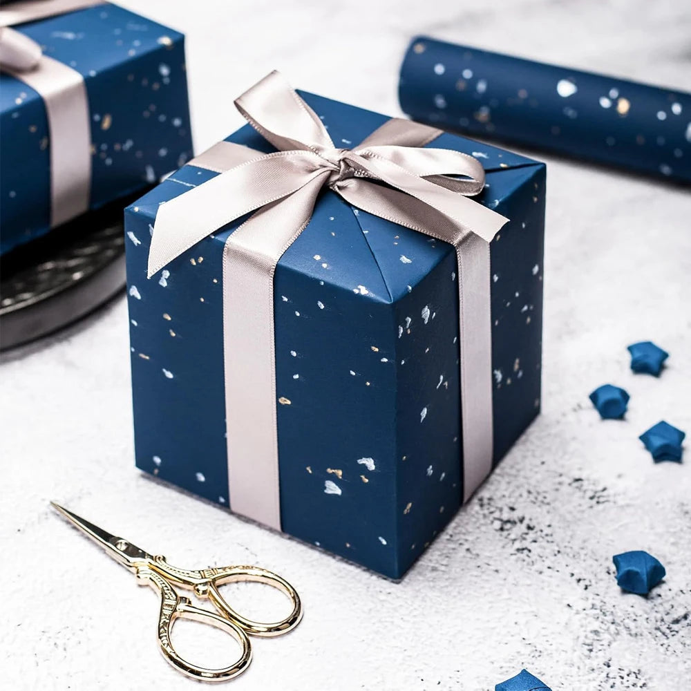1roll Gift Wrapping Paper Navy Blue Gold Foil Gift Wrapping Paper Gift Paper Suitable for Birthdays and Festivals DIY Gift