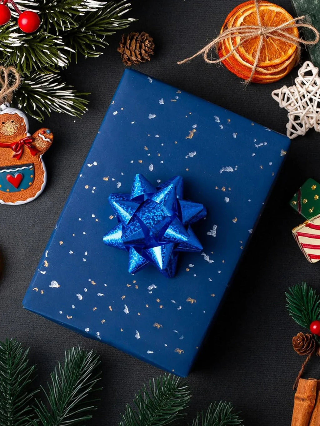 1roll Gift Wrapping Paper Navy Blue Gold Foil Gift Wrapping Paper Gift Paper Suitable for Birthdays and Festivals DIY Gift