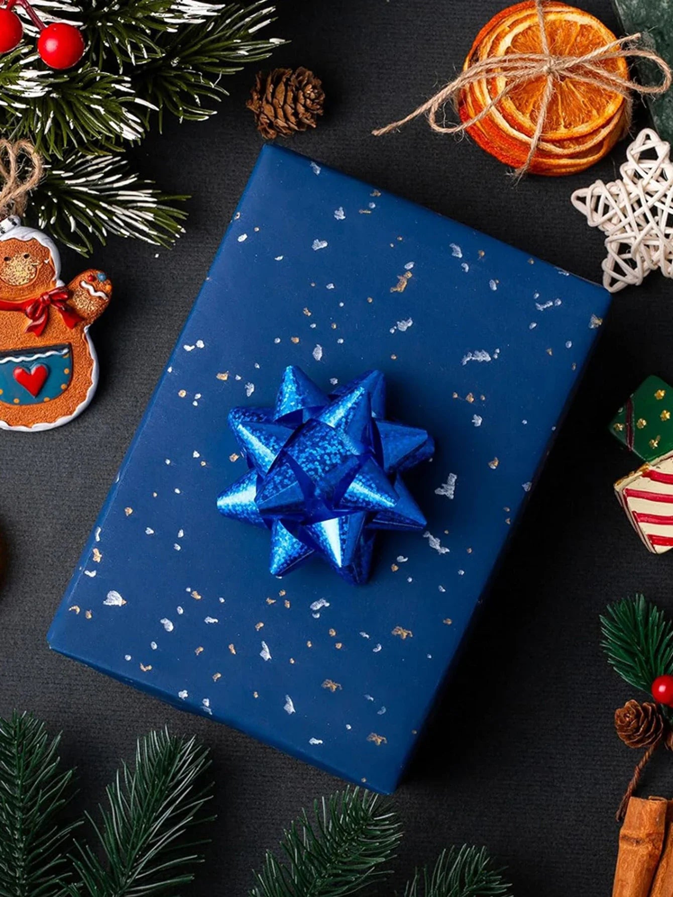 1roll Gift Wrapping Paper Navy Blue Gold Foil Gift Wrapping Paper Gift Paper Suitable for Birthdays and Festivals DIY Gift