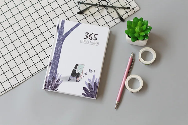 365 Planner Agenda Notebook Colorful Inner Page Illustration Yearly Daily Plan Journal Diary Book Record Life Stationery Gifts