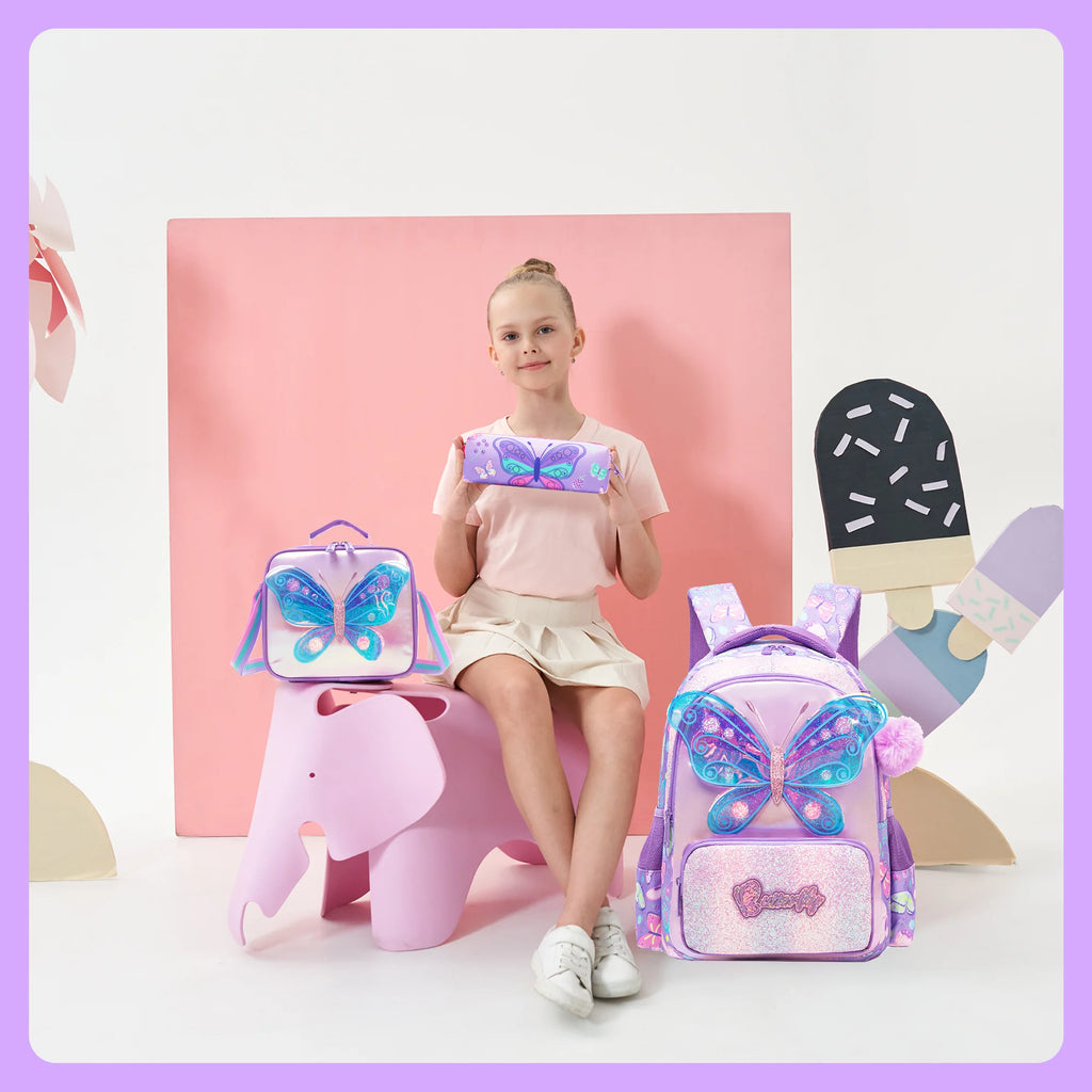 kids backpacks with Lunch Bag for girls 3pcs girls bookbag and Lunch Box Set for Elementary Middle School