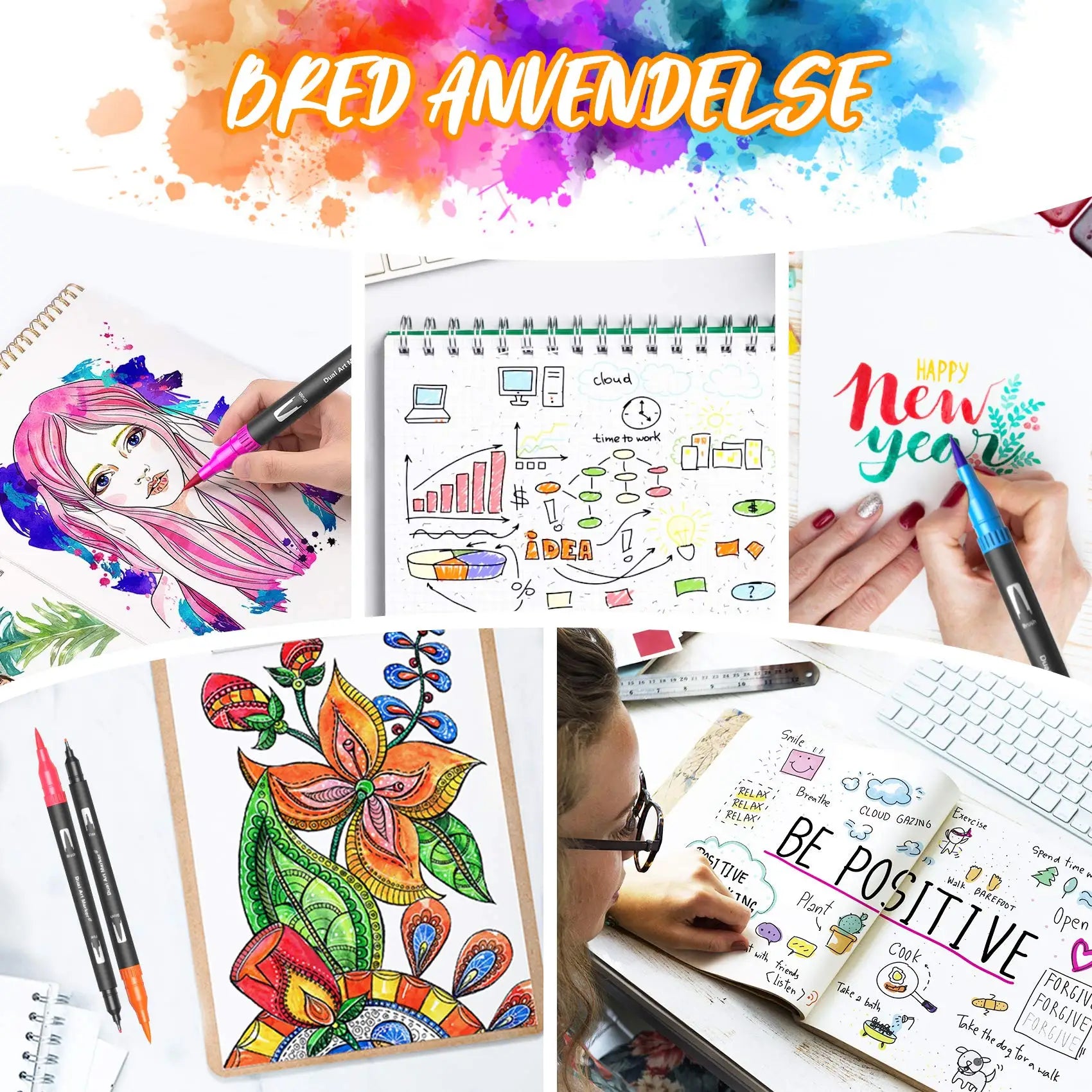 12-120 Colors Felt Tip Drawing Watercolor Art Markers Pen Dual Brush Fineliner Colouring Pen Set for Calligraphy Painting