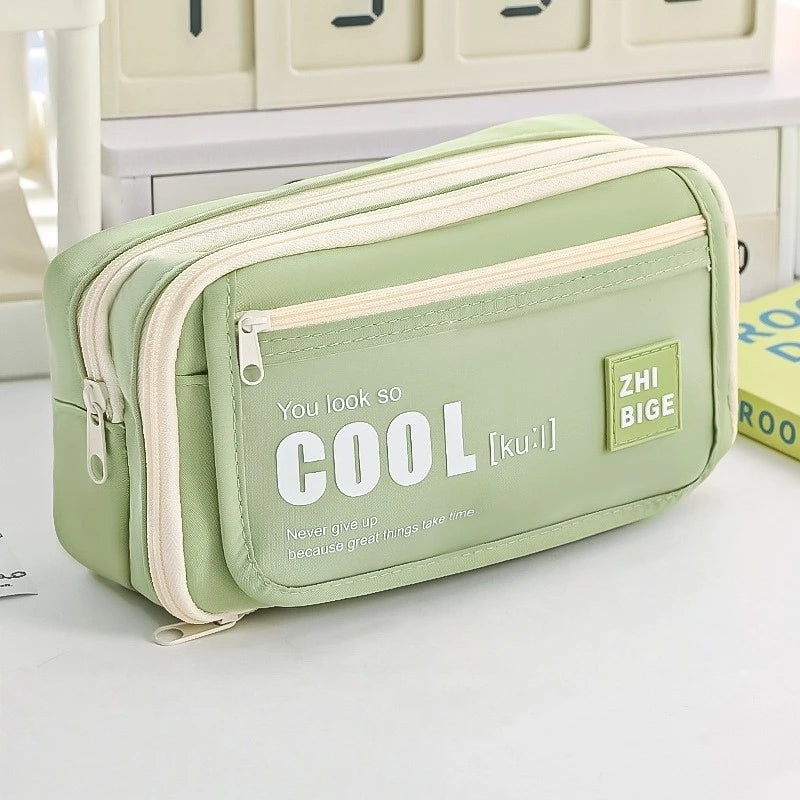 Pencil Case - Flip Cover Large Capacity Aesthetic Pencil Pouch with Zipper Mesh Stationery Organizer Pen Pouch A7816