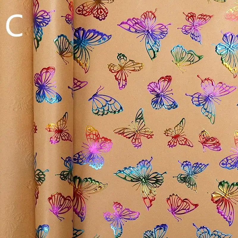 43x300cm Happy Birthday Valentine's Day Gift Wrapping Paper Retro Yellow Kraft Paper Colorful Bronzing Wrapping Paper