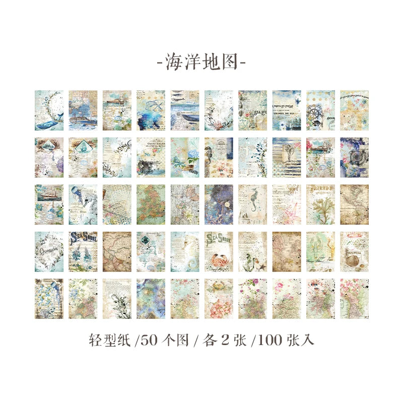Yoofun 100sheets Large Size Vintage Scrapbooking Decor Material Papers Background Paper for Journal Diary Craft Retro Stationery