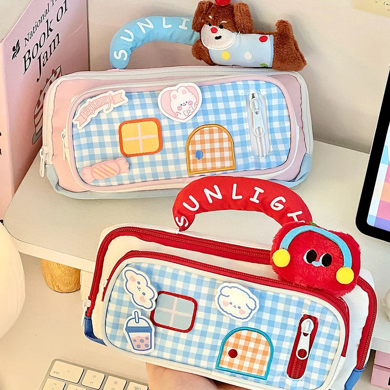 1pcs Pencil Case: Cute Color-Blocked Handle Pencil Case, Little House Design, Pencil Case, Also Suitable for Cosmetics Storage