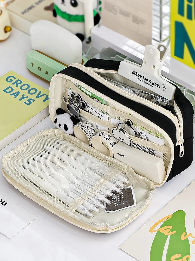 Pencil Case - Flip Cover Large Capacity Aesthetic Pencil Pouch with Zipper Mesh Stationery Organizer Pen Pouch A7816