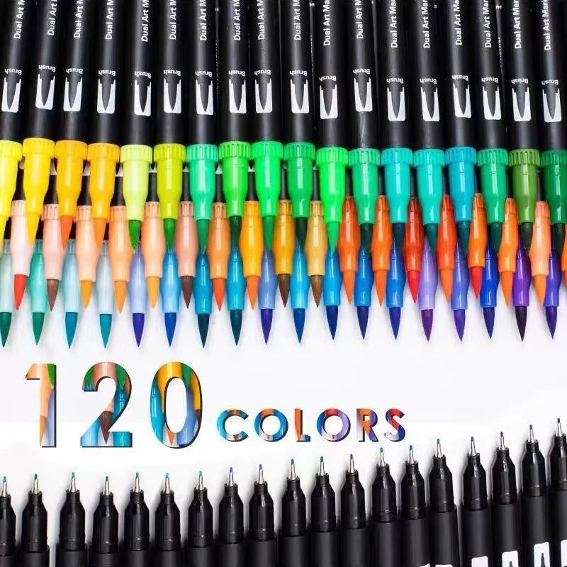 48/60/72/100/120 Colors Dual Tip Brush Marker Pens Watercolour FineLiner Manga Art Accessories Art Supplies Drawing Stationery